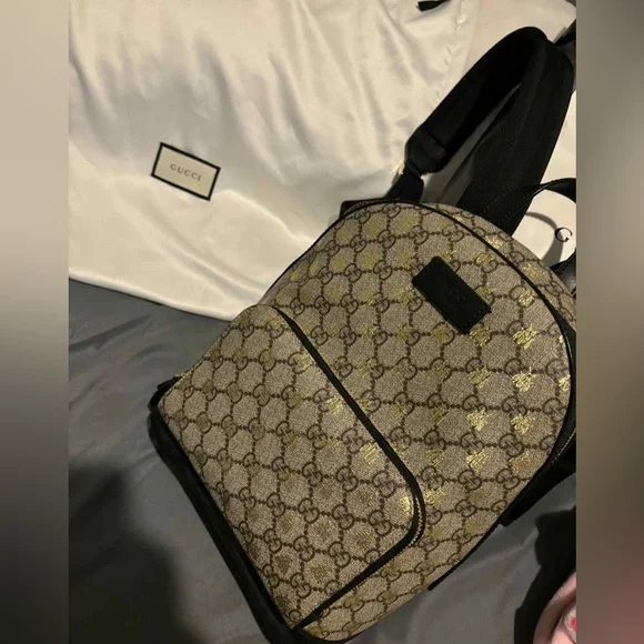 Gucci | Bags | Gucci Beige And Black Signature Backpack 